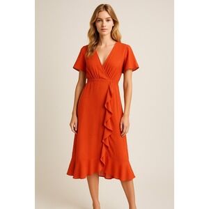 MICHAEL‎ Michael Kors Faux Wrap Mini Dress Bright Deep Orange Size Large